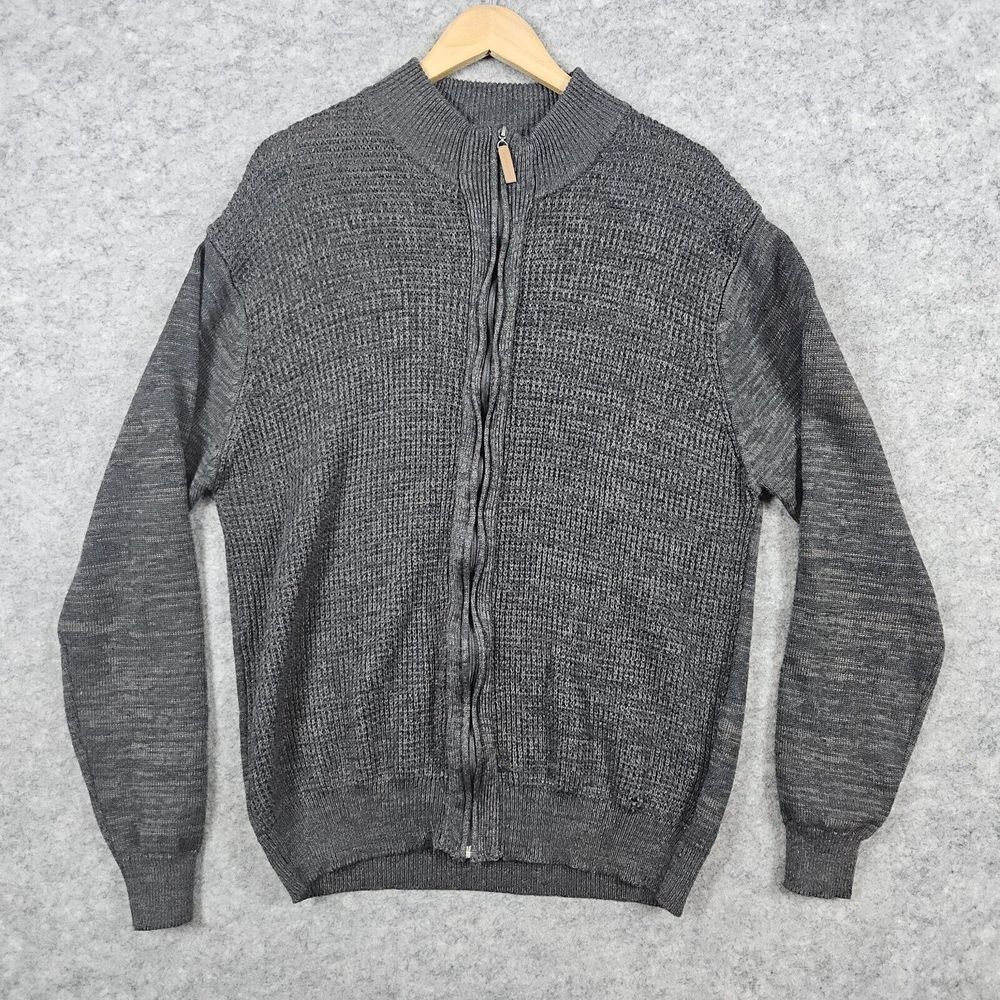 London Fog Men's Full Zip Cardigan Sweater Size XL Gray‎ Knit Long Sleeve DAMAGE
